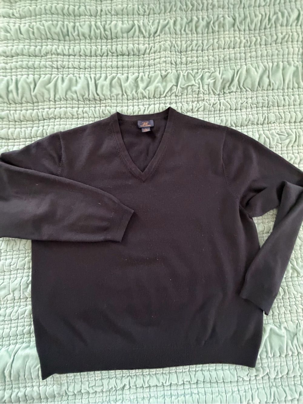 Brooks Brothers Navy V-Neck Men's Sweater, 100% Wool-XL